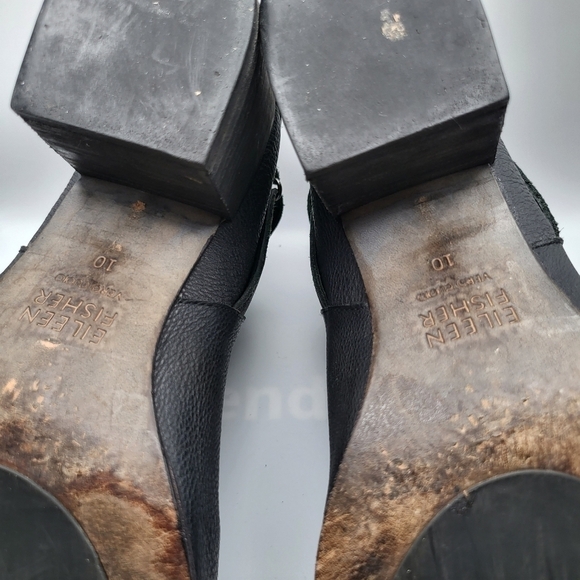 Eileen Fisher Pebbled Leather Black ankle boots Size 10 - Picture 10 of 11